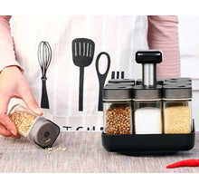 Load image into Gallery viewer, Kitchen Jars For Spices Rotating Glass Cruet Seasoning Jar Set BBQ Pepper Salt Shakers Paprika Bottle Kitchen Storage Rack Jar