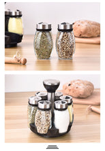 Load image into Gallery viewer, Kitchen Jars For Spices Rotating Glass Cruet Seasoning Jar Set BBQ Pepper Salt Shakers Paprika Bottle Kitchen Storage Rack Jar