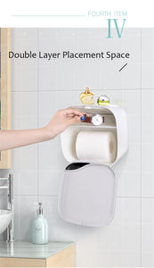 Bathroom Waterproof Tissue Box Plastic Bath Toilet Paper Holder Wall Mounted Paper Storage Box Double Layer Dispenser