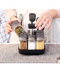Load image into Gallery viewer, Kitchen Jars For Spices Rotating Glass Cruet Seasoning Jar Set BBQ Pepper Salt Shakers Paprika Bottle Kitchen Storage Rack Jar
