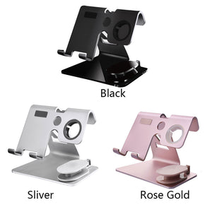 2 In 1 Aluminum Alloy Charging Stand Station Tablet Mobile Phone Car Home Smart Watch Portable Desktop Office Holder Bracket
