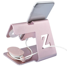 Load image into Gallery viewer, 2 In 1 Aluminum Alloy Charging Stand Station Tablet Mobile Phone Car Home Smart Watch Portable Desktop Office Holder Bracket

